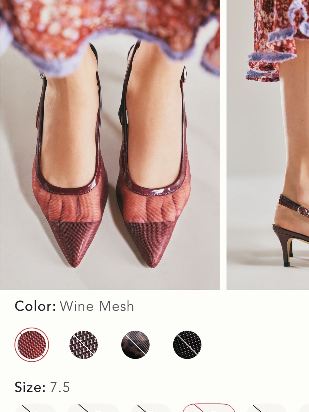 Anthropologie Wine Mesh Pointed Slingback Heels
